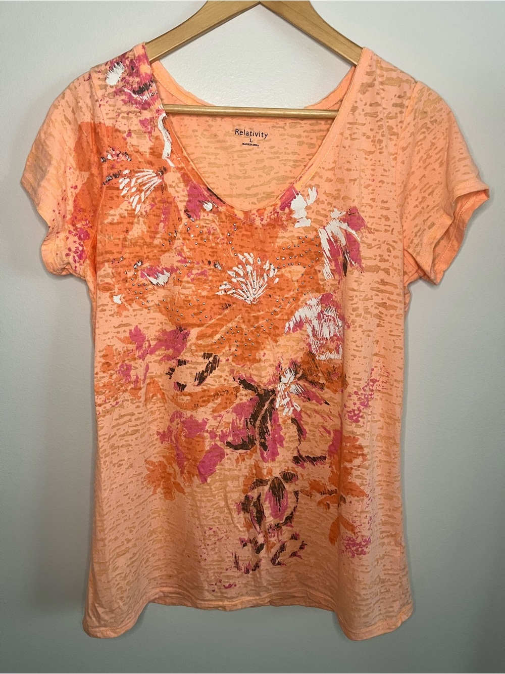 Relativity Floral Studded Short Sleeve Top